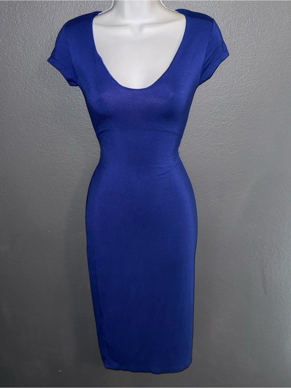 See You Monday Women's Navy Blue Short Sleeve Midi Bodycon Dress Small